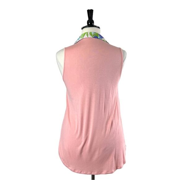 Femme Women’s Top Collared Sleeveless Mixed Media Pink Blue Multi Floral Size XL - Picture 4 of 12